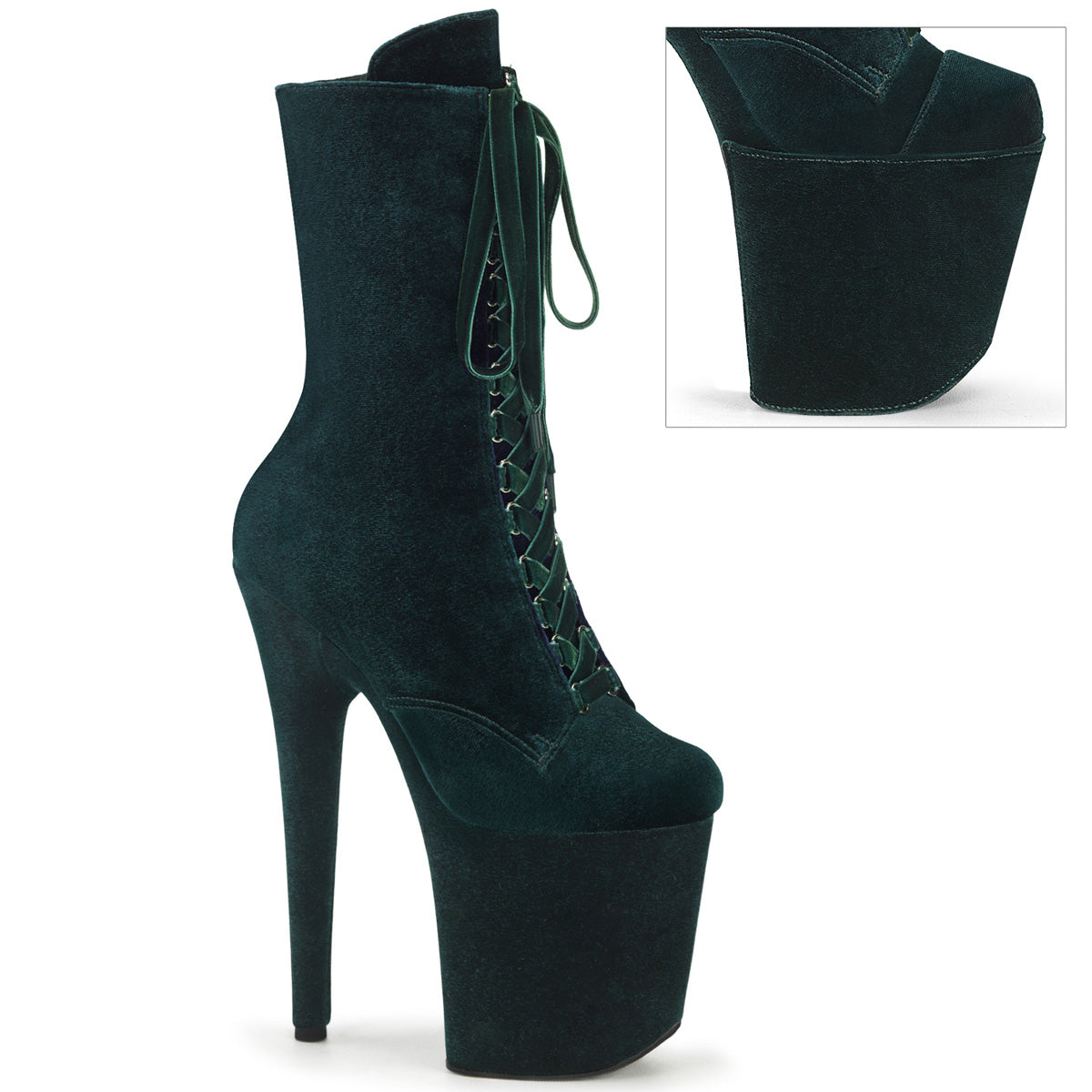 Pleaser Flamingo 1045Vel Womens 8" Heel, Platform Front Lace Calf Length Pole Dance Boots