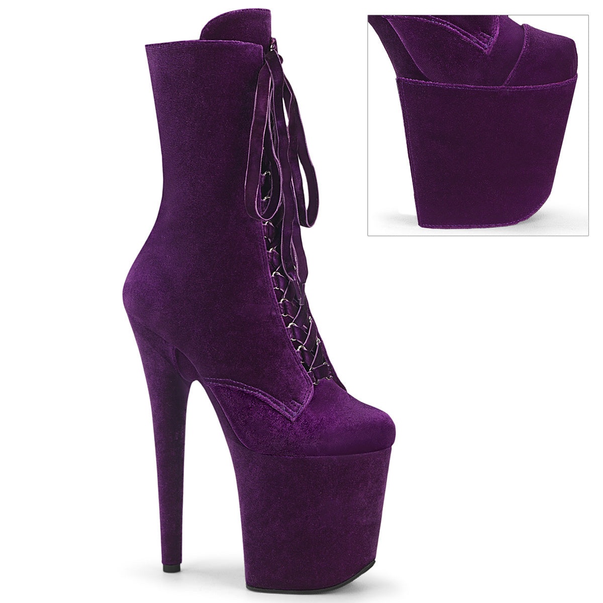 Pleaser Flamingo 1045Vel Womens 8" Heel, Platform Front Lace Calf Length Pole Dance Boots