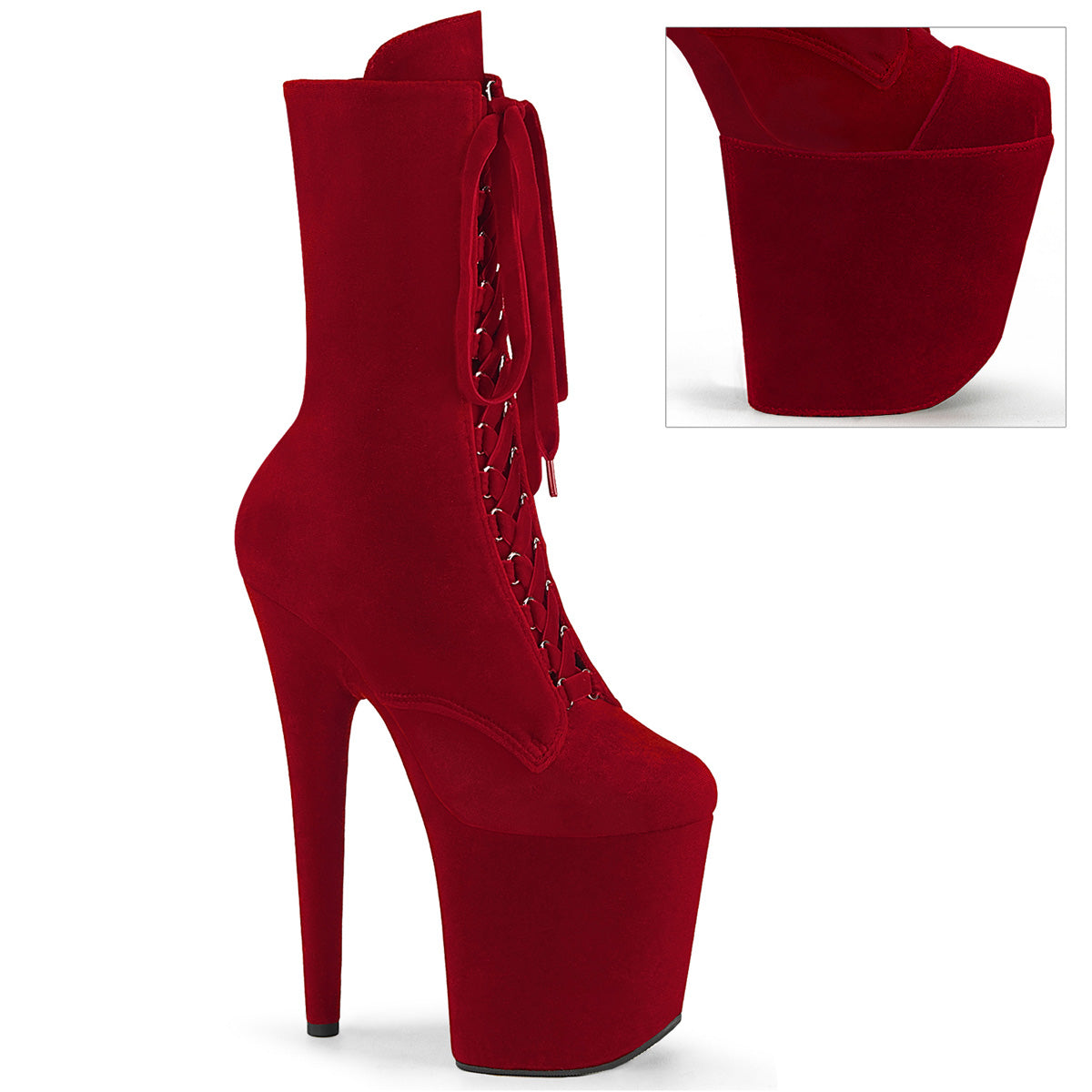 Pleaser Flamingo 1045Vel Womens 8" Heel, Platform Front Lace Calf Length Pole Dance Boots