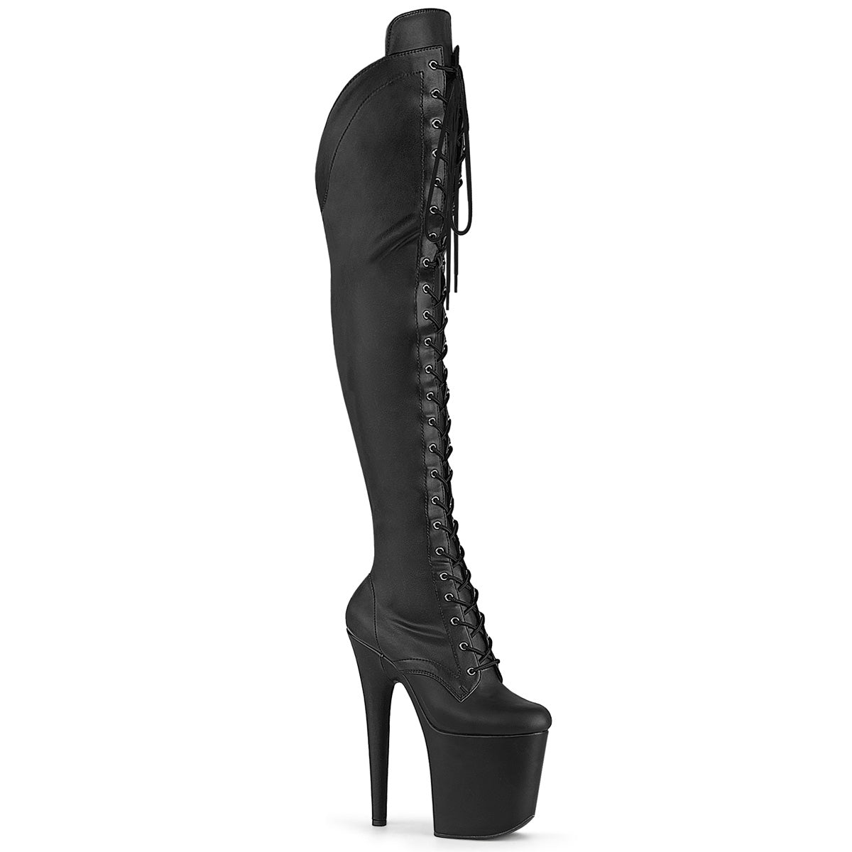 Pleaser Flamingo 3014 Womens 8 Inch Heel, Platform Front Lace, Stretch Fit Thigh Boots