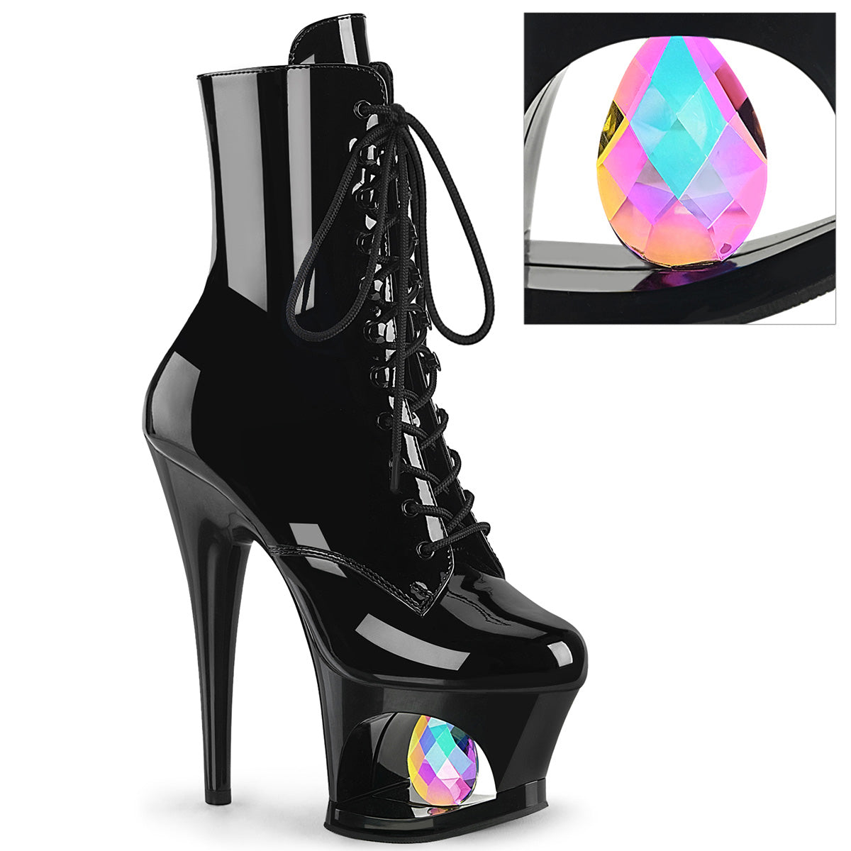 Pleaser Moon 1020Dia Womens 7" Heel, Front Lace, Cut-Out Platform Ankle Boots
