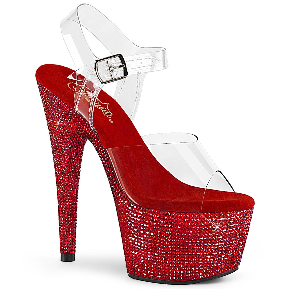 Clearance Pleaser Bejeweled 708DM Clear-Red/Rhinestone Size 5UK/8USA