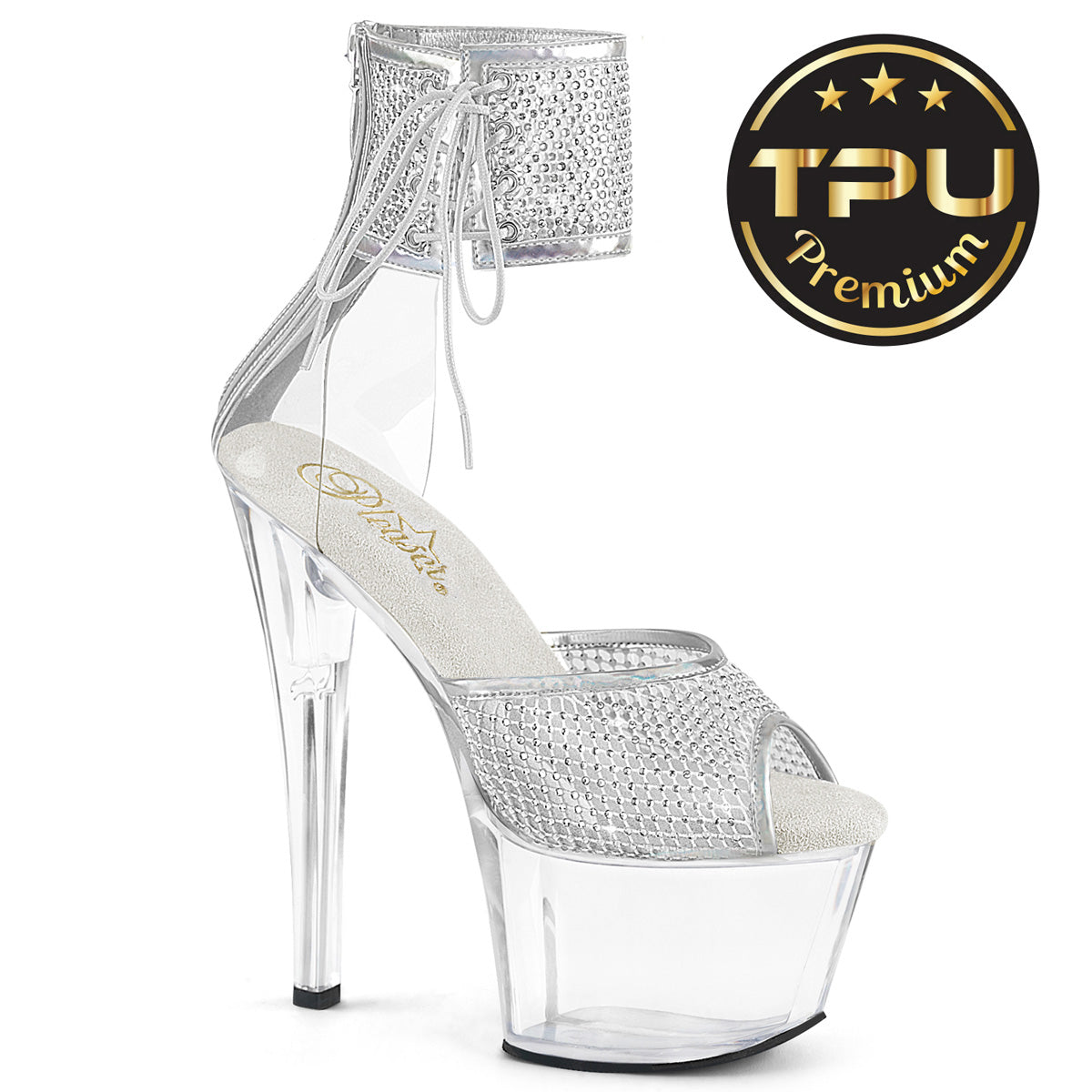 Pleaser Sky 324PREM-RSNT Womens 7 Inch Heeled, Platform Rhinestone Sandals