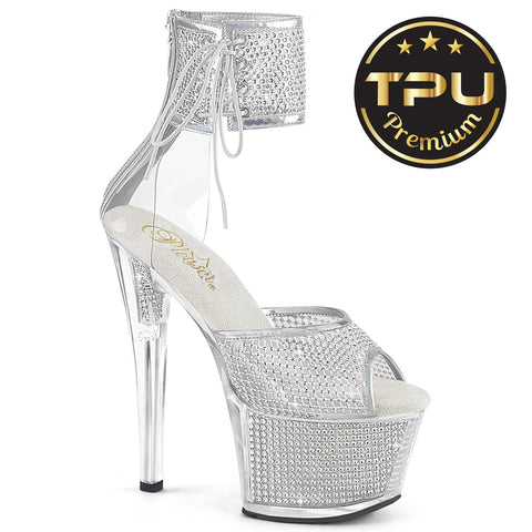 Pleaser Sky 324PREM-RSNT Womens 7 Inch Heeled, Platform Rhinestone Sandals