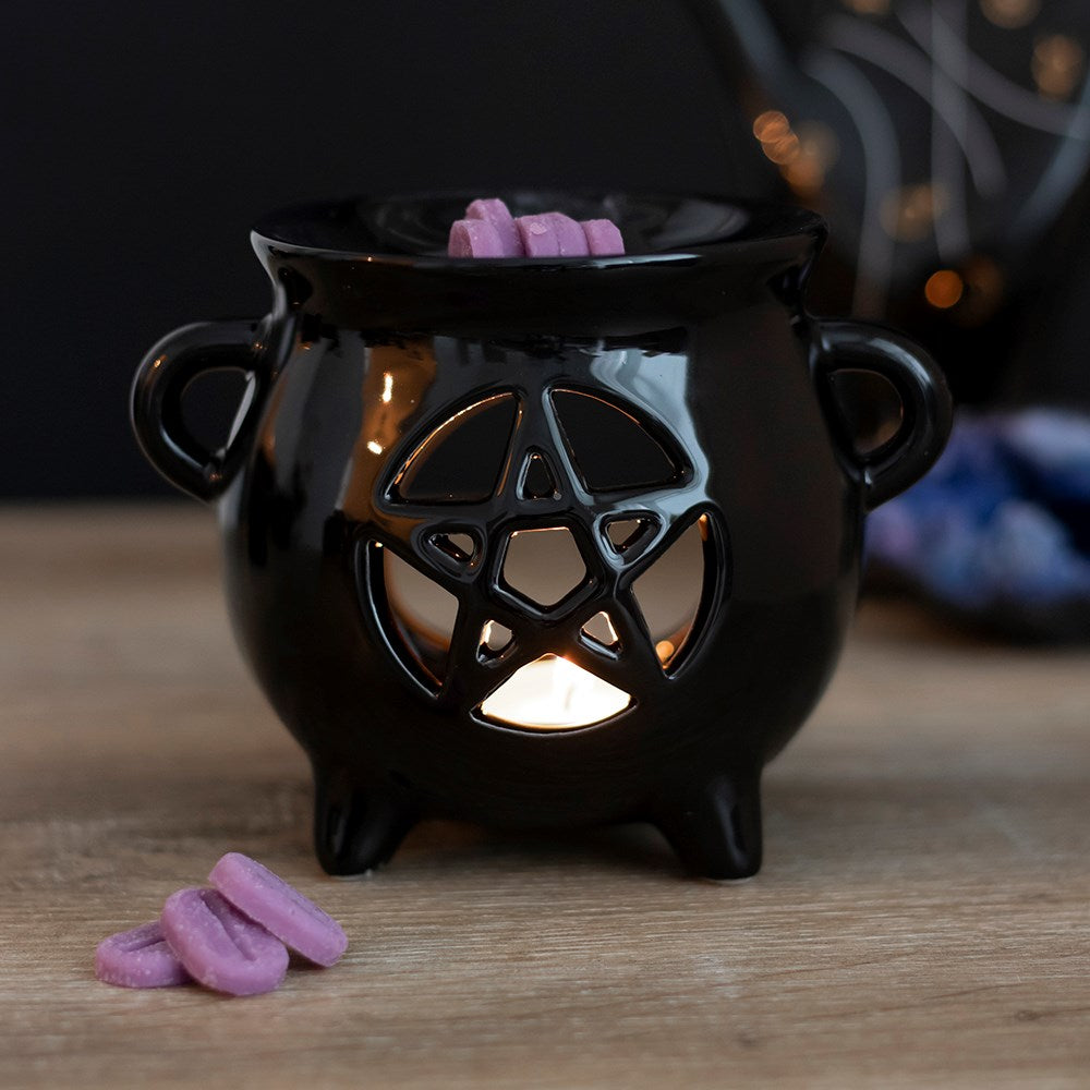 Black Pentagram Cauldron Oil or Wax Burner/Warmer - GothandAlternative