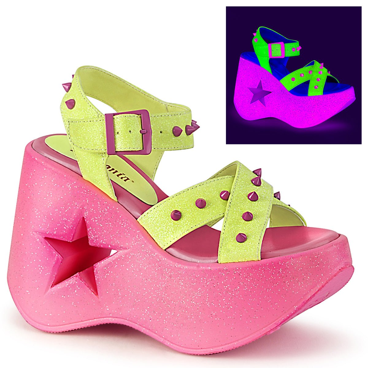 Clearance DemoniaCult Dynamite 02 Yellow/Pink Glitter Size 5UK/8USA - From Clearance Sold By Alternative Footwear