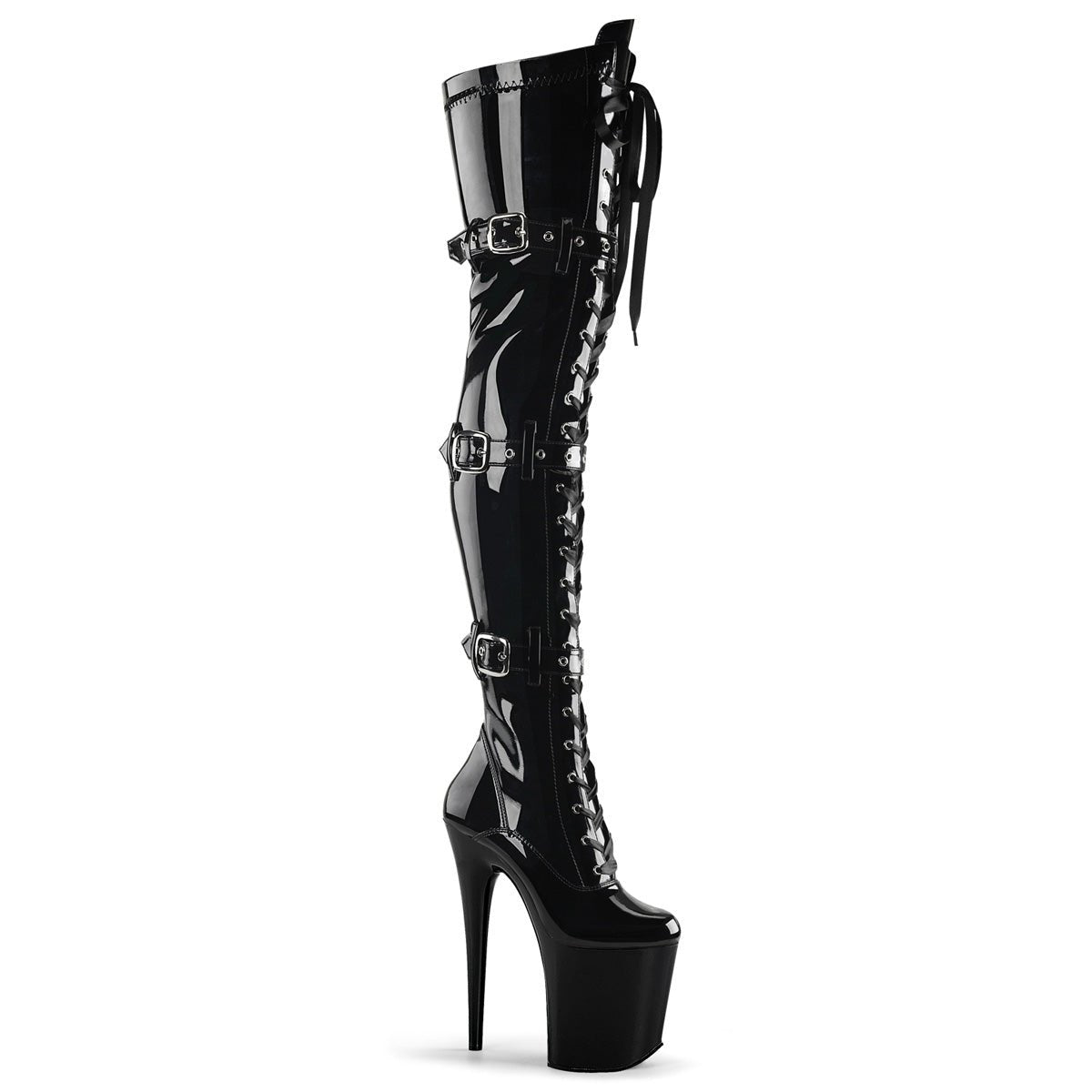 Pleaser FLAMINGO 3028 Platform Boots,Front Lace Boots,Stretch Fit Boots,Boots with Buckles - From Pleaser Sold By Alternative Footwear