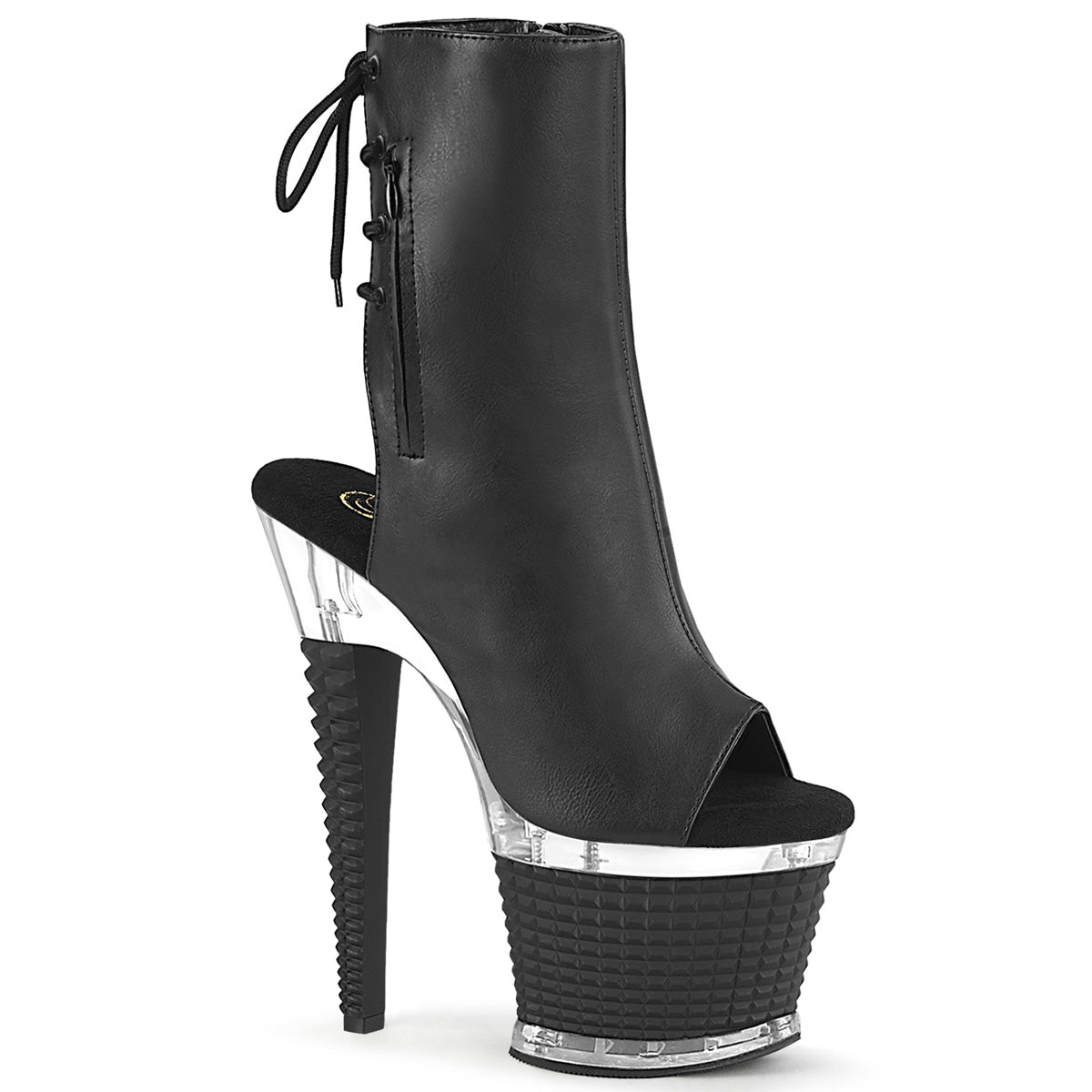 Pleaser Spectator 1018 Womens 7 Heel Platform Back Lace Peep Toe Ankle Boots